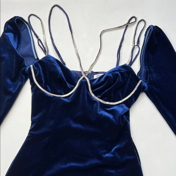 House of CB dress Mistress Rocks velvet Blue Crystal Mini event night party S - Picture 8 of 15